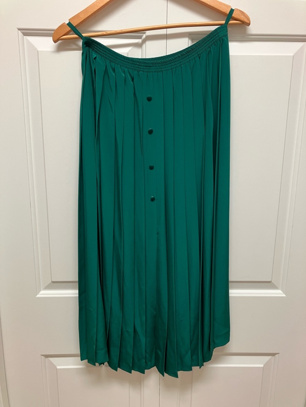Vintage Ester Ken pleated skirt, made in France, midi, Kelly green